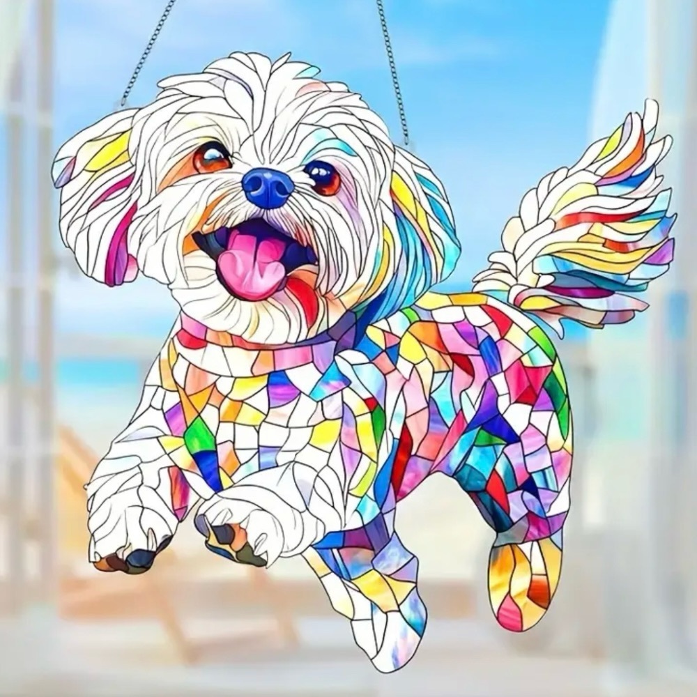 Multicolored Mosaic Maltese 2
Sided Acrylic Suncatcher With Metal Chain